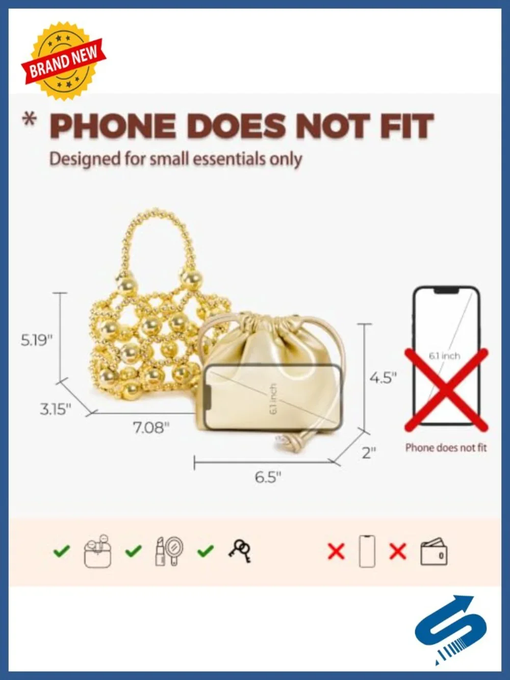 Faux Leather Beaded Evening Bag with Detachable Chain Strap Mini Crossbody